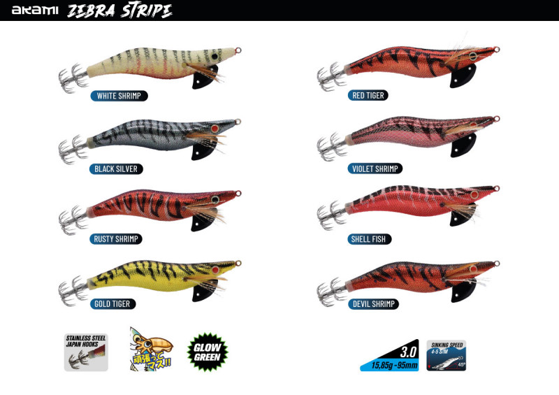 ZEBRA_STRIPE_COLORS ZEBRA STRIPE Pesca cefalópodos AKAMI